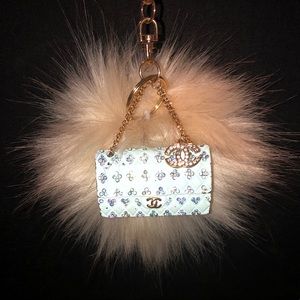 Fur pom pom keychain, purse keychain, Bag Charm